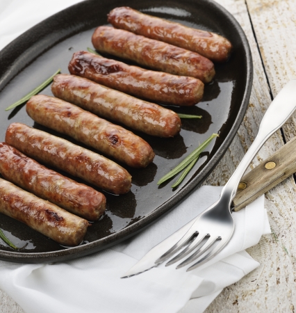 Fried Breakfast Sausage Links On A Panの写真素材