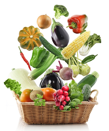 Fresh Vegetables In A Basket On White Backgroundの写真素材