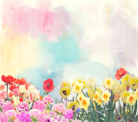 Colorful Watercolor flowers. Digital illustration.の写真素材