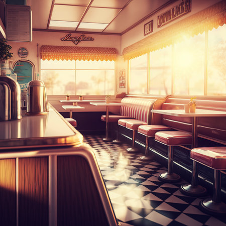 AI generated Image of Empty American Diner 1950's style. AI generated Illustration.の素材