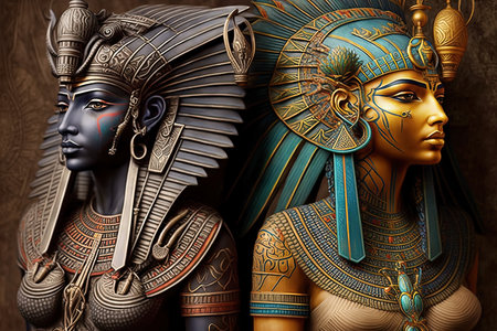 Beautiful Colorful Egyption Style Sculptures. AI generated Illustration.の素材