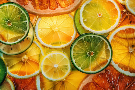 Colorful Citrius Slices  Background , close up .AI generated Illustration.の素材