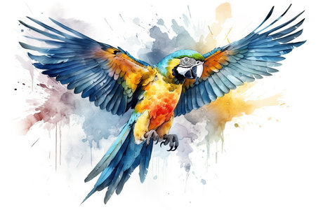 Beautiful Colorful Watercolor of Macaw Parrot. AI generated Illustration.の素材