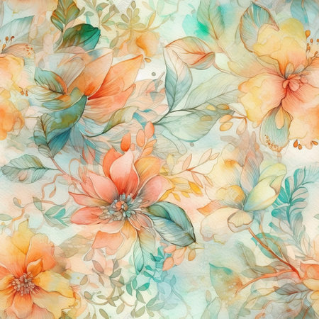 Seamless Floral Design ,Endless Pattern. Watercolor illustration. AI generated Illustration.の素材