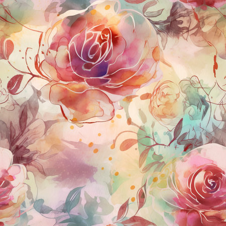 Seamless Floral Design with Roses. Watercolor illustration. AI generated Illustration.の素材
