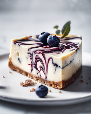 Blueberry Swirl Cheesecake slice . AI generated Illustration.の素材