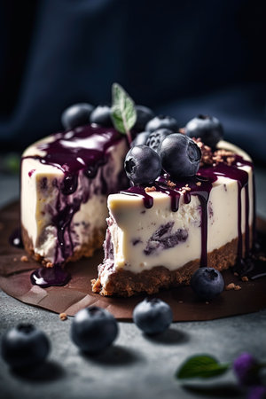Blueberry Swirl Cheesecake slice . AI generated Illustration.の素材