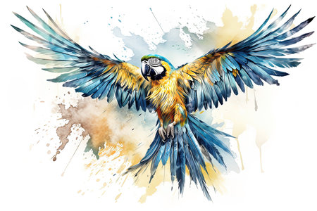 Watercolor of Colorful Macaw Parrot in Flight . AI generated Illustration.の素材
