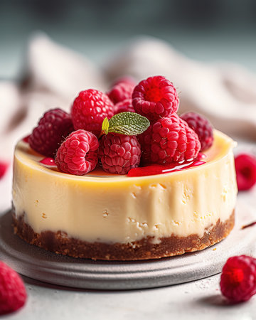 White Chocolate raspberry Cheesecake Piece . AI generated Illustration.の素材