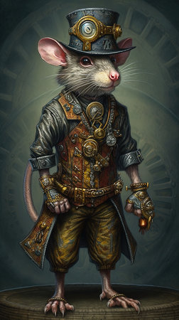 Steampunk Style Rat . AI generated Illustration.の素材