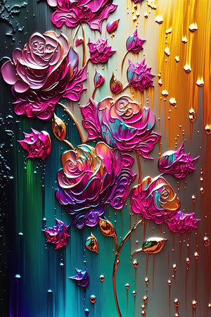 Beautiful Abstract  Digital Oil Painting of Colorful Rose Flowers .AI generated Illustration.の素材