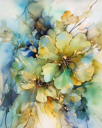 Beautiful Colorful Abstract Digital Floral Painting  .AI generated Illustration.の素材