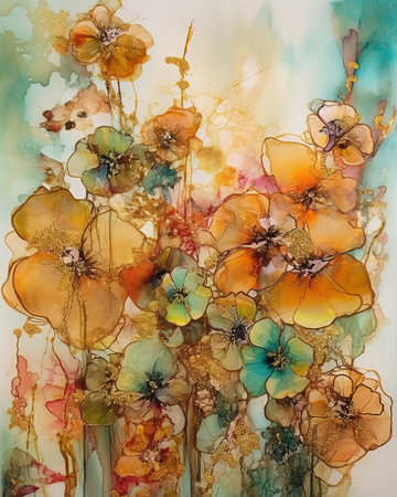 Beautiful Colorful Abstract Digital Floral Painting  .AI generated Illustration.の素材