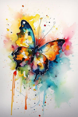 Large Abstract Colorful Watercolor Butterfly .AI generated Illustration.の素材