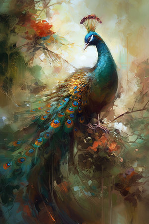 Abstract Colorful Peacock Painting . AI generated Illustration.の素材