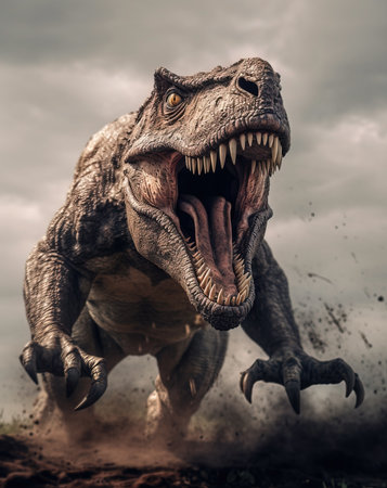 Large Prehistoric Tyrannosaurus Dinosaur . AI generated Illustration.の素材