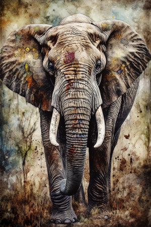 Colorful Abstract Elephant Painting. AI generated Illustration.の素材