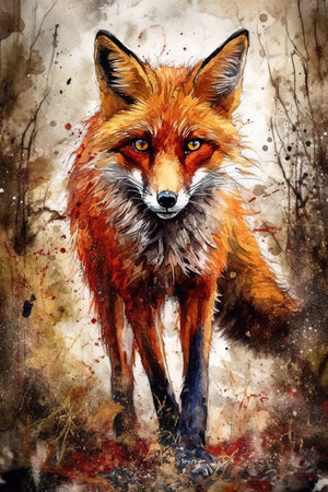 Colorful Abstract Red Fox Painting. AI generated Illustration.の素材