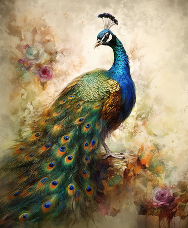Abstract Colorful Peacock Painting . AI generated Illustration.の素材