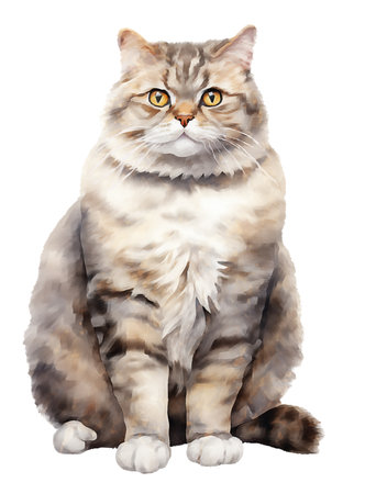 Digital Watercolor Painting of Cat isolated on White Background.の写真素材
