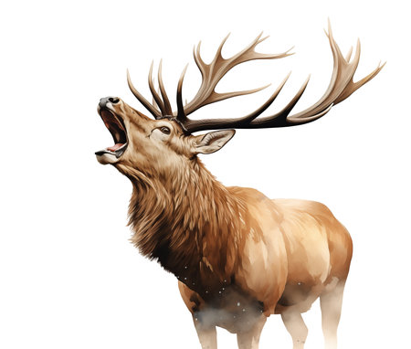 Watercolor Image of  Bull Elk, isolated on white background. AI generated Illustration.の素材