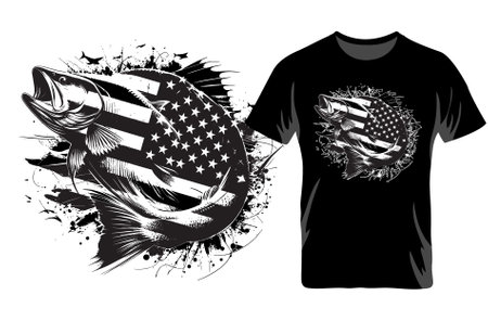 American Flag With Fishing T-shirt Design, USA Fishing Flag.のイラスト素材