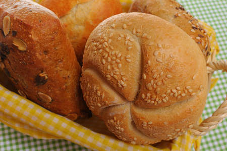 Bread rolls in a basketの写真素材