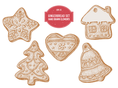 Vector collection of hand drawn pastel gingerbread stock illustrationのイラスト素材