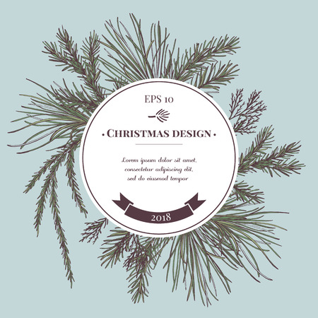 Vector composition with colored pine branch, spruce, redwood stock illustrationのイラスト素材