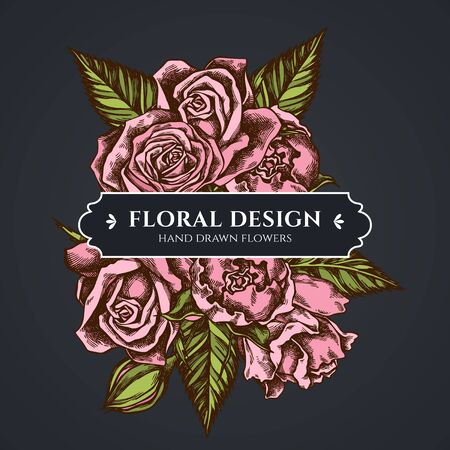 Floral bouquet dark design with roses stock illustrationのイラスト素材