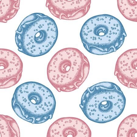 Seamless pattern with hand drawn pastel donut stock illustrationのイラスト素材