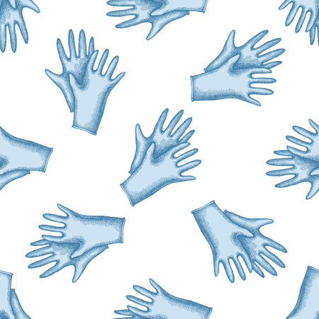 Seamless pattern with hand drawn pastel medical glovesのイラスト素材