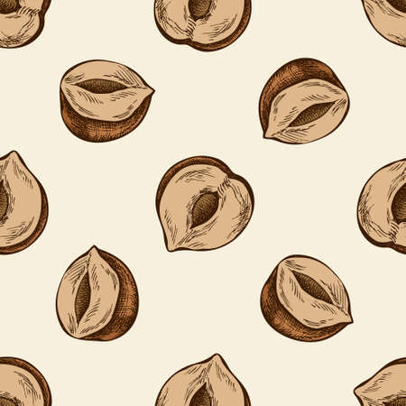 Seamless pattern with hand drawn colored hazelnutのイラスト素材