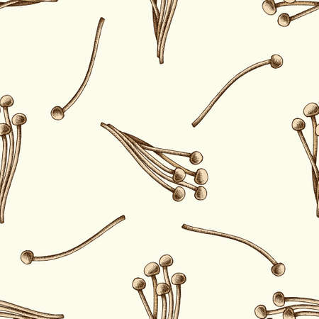 Seamless pattern with hand drawn colored enokiのイラスト素材