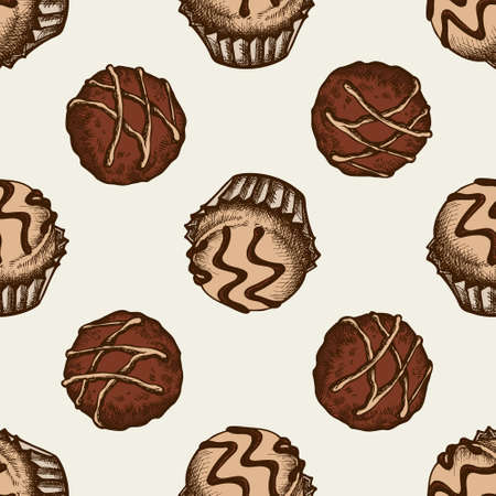 Seamless pattern with hand drawn colored chocolate candiesのイラスト素材