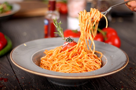 Spaghetti round the forkの写真素材