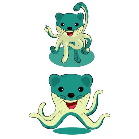 cartoon mascot head weasel head octopusのイラスト素材