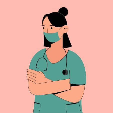 covid-19. the concept of a flat illustration of a sister who fightsのイラスト素材