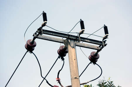 High voltage electric tower with sky backgroundの写真素材