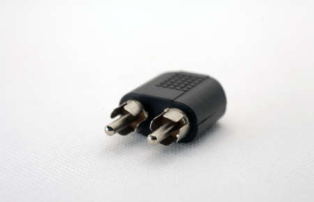 RCA conector to 3,5 mm isolated white backgroundの写真素材