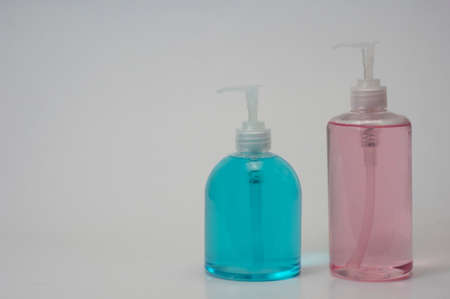 Set of hand soap bottles on a white background.の写真素材