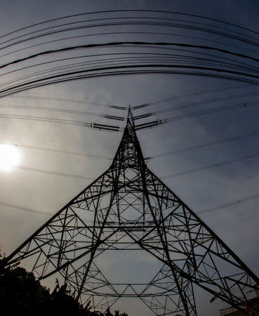Electric tower silhouetteの写真素材