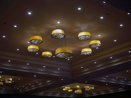 Ceiling lamps in a hotel, close-up of photo
