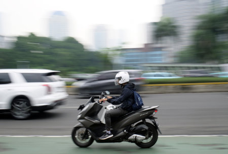 Motorcycle on the road in the city of Shenzhen, China.