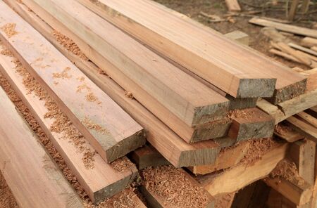 set of teak wood for construction buildingの写真素材