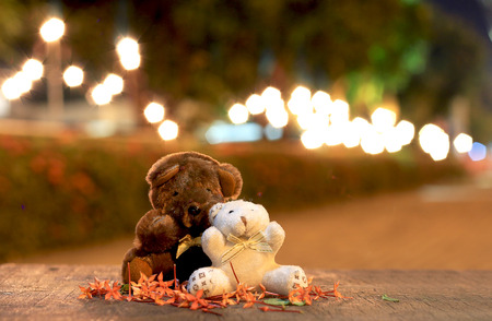 Cute teddy bear on bokeh backgroundの写真素材