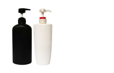 Collection of cream and lotion containers on white backgroundの写真素材
