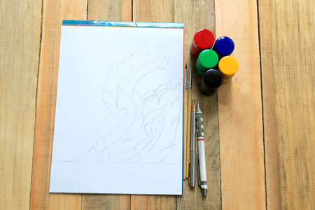 sketch drawing and painting watercolors with accessoriesの写真素材