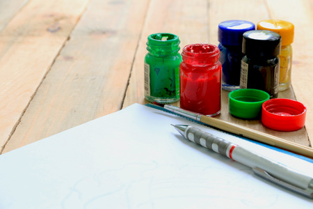 sketch drawing and painting watercolors with accessoriesの写真素材