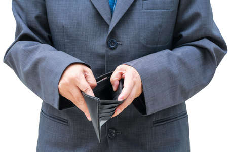 People check black wallet on white backgroundの写真素材